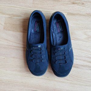 Skechers Memory Foam Slip-Ons w/ Elastic Laces Navy Blue Size 7.5 Relaxed Fit
